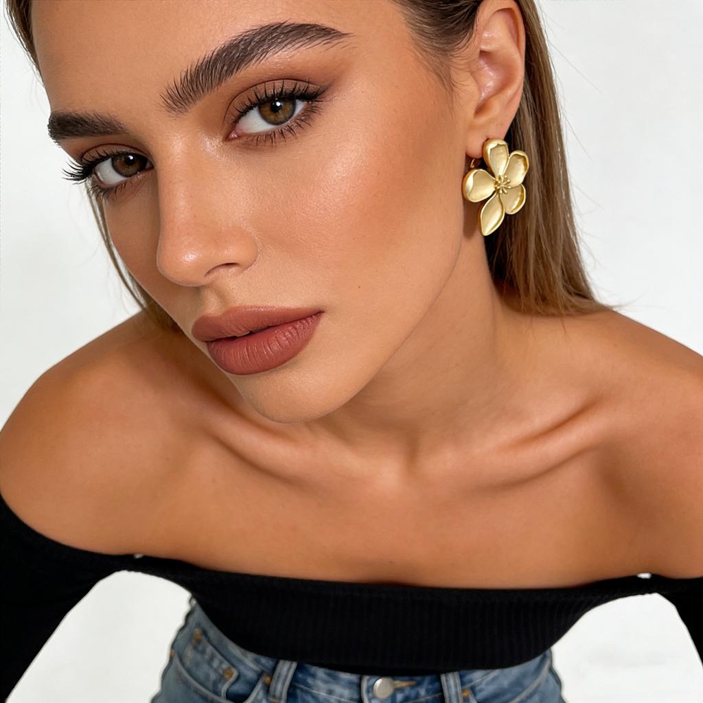 Women's Exaggerated Gold Matte Texture Metal Flower Earrings Fashion Statement Jewelry for Party Prom Daily Wear & Gift