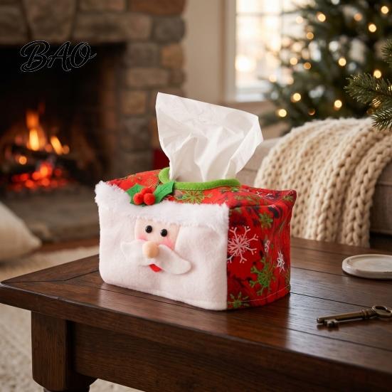 Holiday Desktop Organizer Christmas Tissue Box Cover, Santa Face Napkin Dispenser Sleeve, Non-Woven Fabric Office Table Accessory Holder for