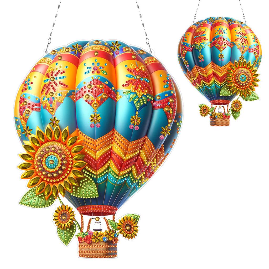 Flower Hot Air Balloon Theme 2D Flat DIY Rhinestone Diamond Art Window Pendants Diamond Art Pendant DIY Home Decor Hanging Charm