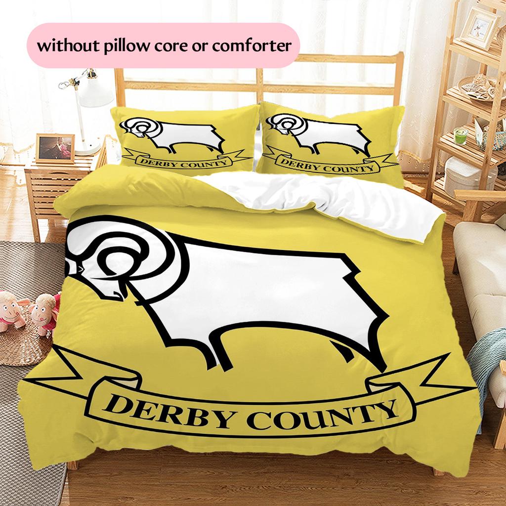 Fotbalový klub Derby County Vzorovaná sada povlečení a přikrývky Domácí dekorace Dárek (1 * povlak na peřinu + 2 * povlak na polštář bez jádra)