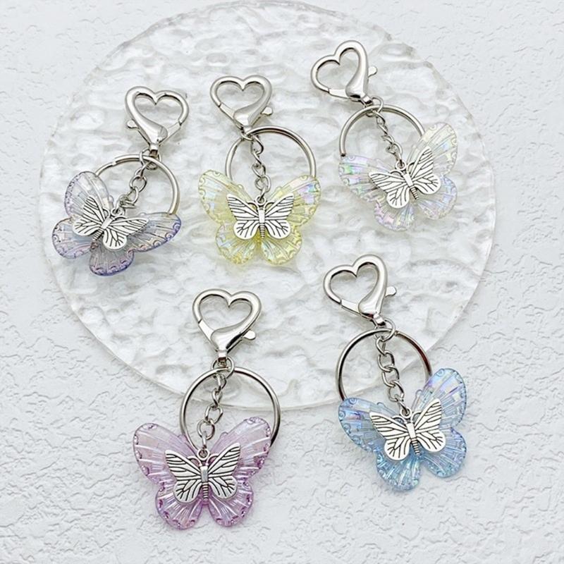 Elegant Butterfly Shaped Keychain Colorful Key Charm Transparent Butterfly Keyring Handbag Decoration for Women Girl