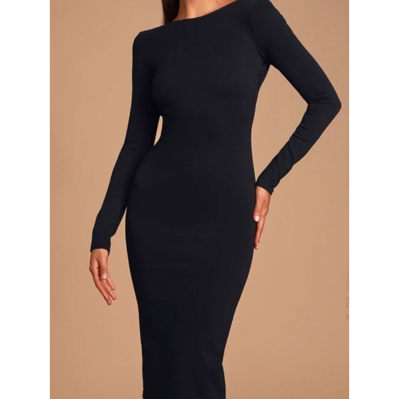 Export Single Lu Home Long Sleeves Easiest for Match Temperament Waist-Controlled Slimming Spring New Arrival Beautiful Sheath Stylish Backless Dress
