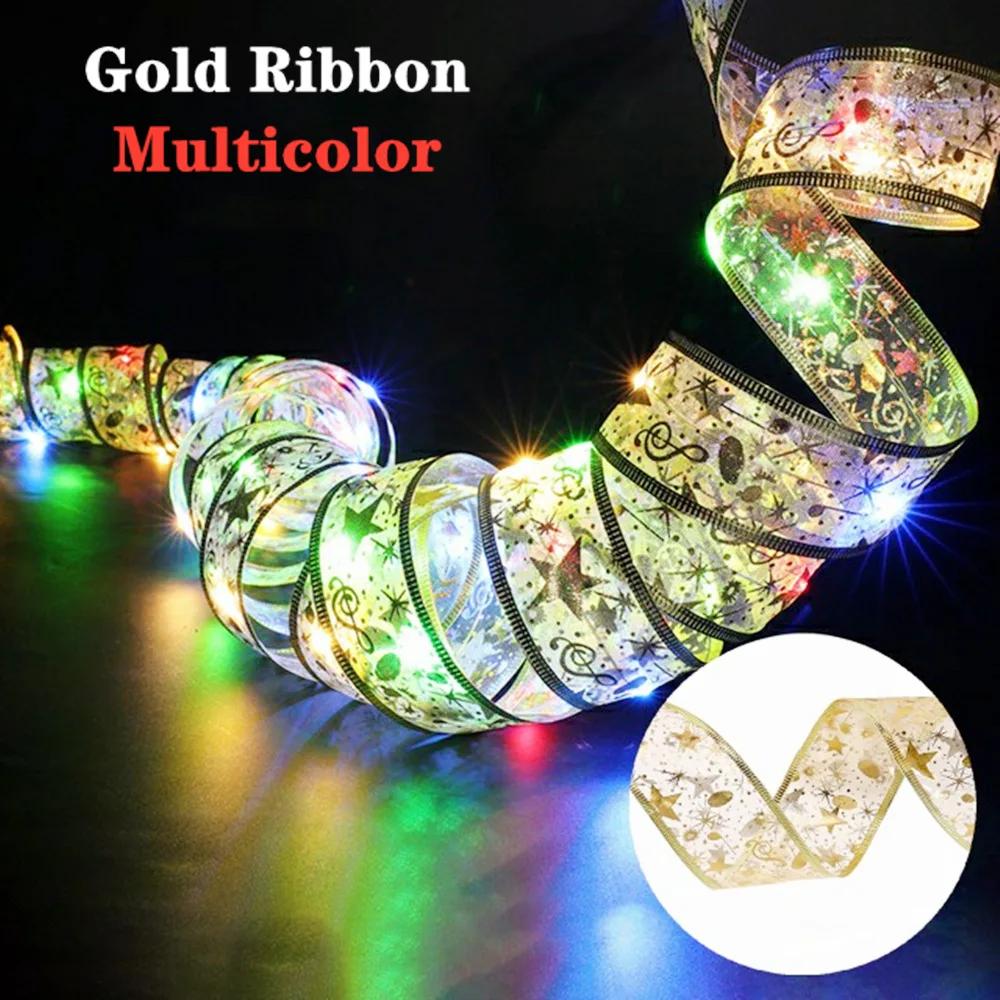 Christmas Ribbon Fairy Light Christmas Decoration DIY Bows String Light Tree Ornaments For Home 2025 Xmas Decor New Year Navidad