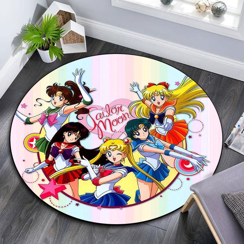 Sailor Moon,Round Area Rug,Carpet Rug for Living Room Bedroom Sofa Playroom Decor,Non-slip Floor Mat