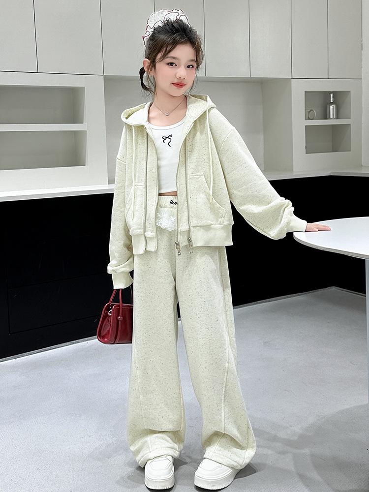 Girls' Fashionable 2025 Autumn Hooded Jacket & Pants Two-Piece Set