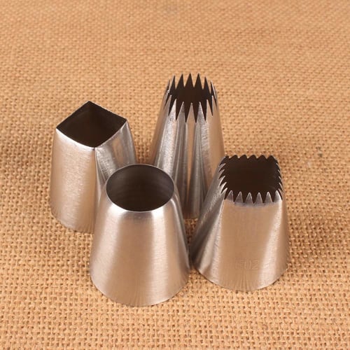 Set of 4 Large Round, Square, and Rectangular Stainless Steel Pastry Tips for Cake Decorations, Flower Shapes, and Pastry Making (Set of 4)