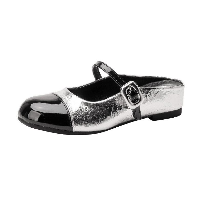 5cm small inner height-increasing shoes color matching bag head half slippers women's summer outer wear temperament silver single shoes