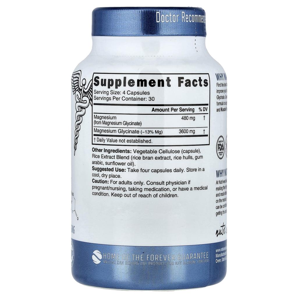 Glycine Magnesium, High Absorption, Veggie Capsules 120 (900Mg per Capsule)