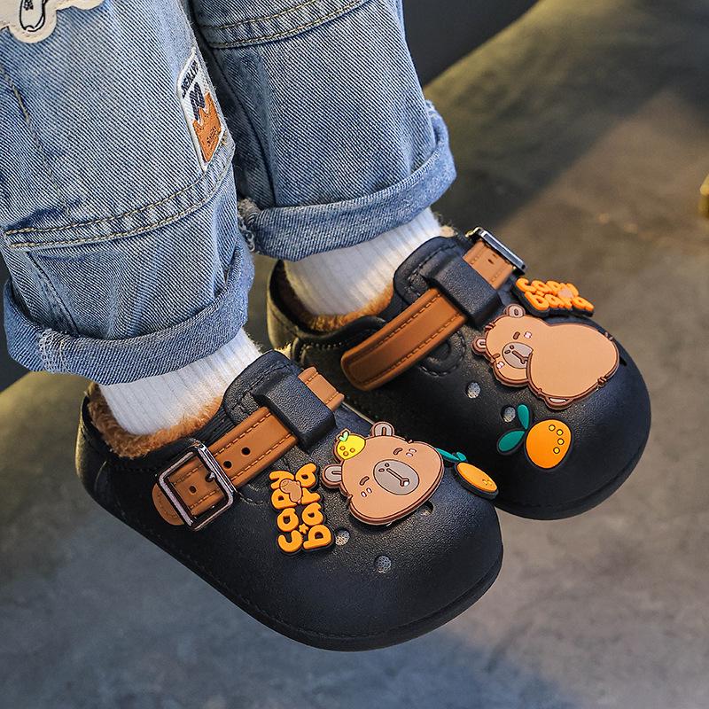 Boys' Winter Fur Capybara Cotton Non-Slip Indoor Shoes