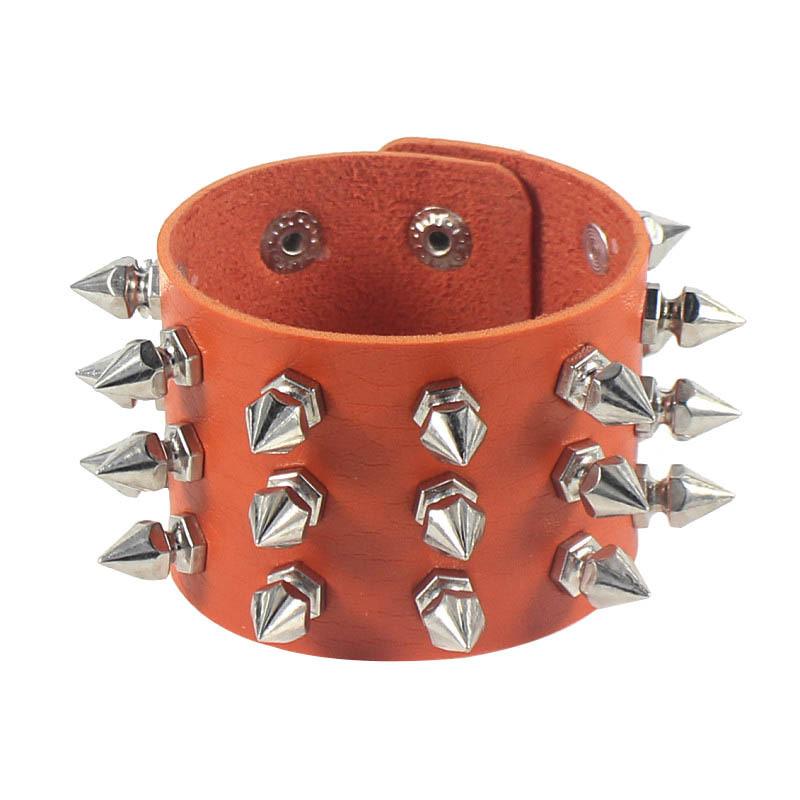 

Punk Bracelet for Men Women Goth Black Leather Wristband with Metal Spike Studded Spike Rivets Cuff Bangle Adjustable помаранчевий