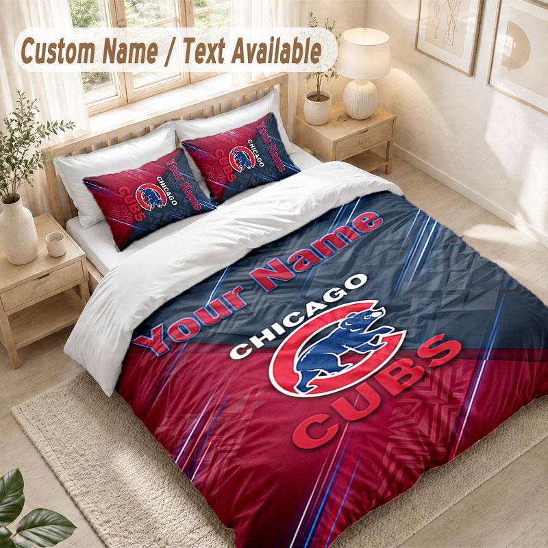 Custom Name Bedding Set 3 PiecesChicago Cubs Print Duvet Cover + 2 Pillowcases Soft Bed Decor