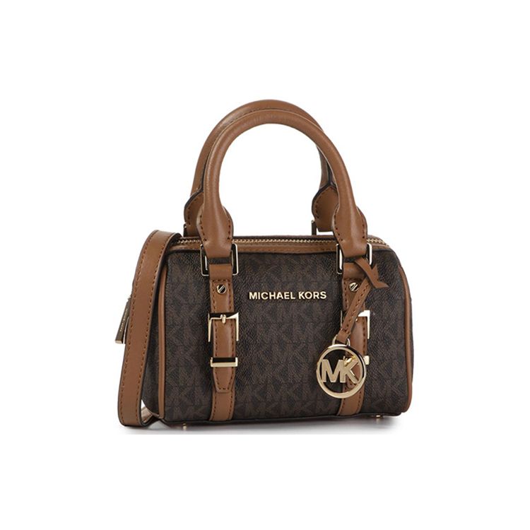 Michael Kors Złoty metalowy charms z logo Bedford Monogram Color Block Torba crossbody Torba Boston Damskie torebki Kolor dębowo-brązowy 32F9G06C0B-252