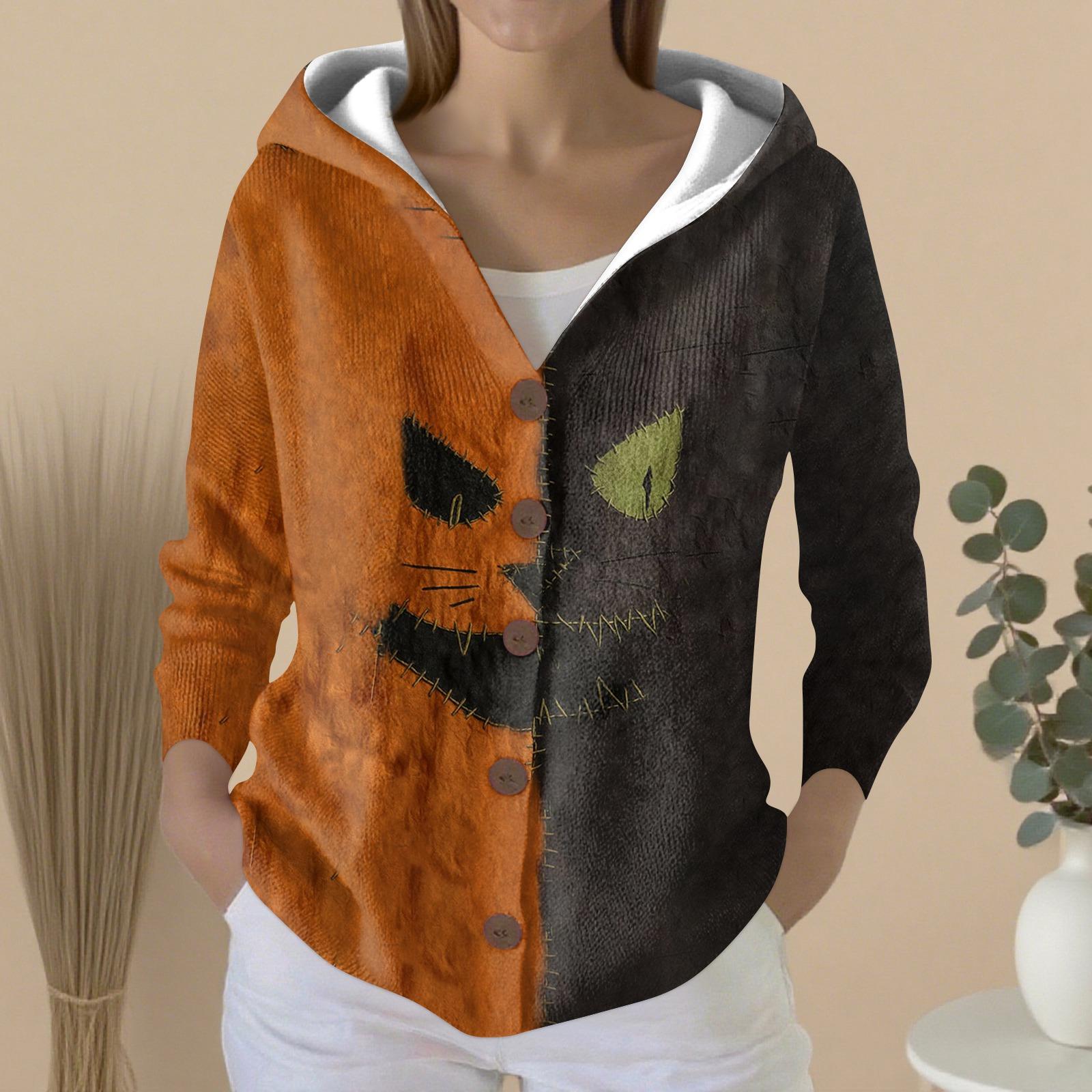 

Женский модный повседневный свитер на пуговицах с принтом, кардиган, куртка с капюшоном M