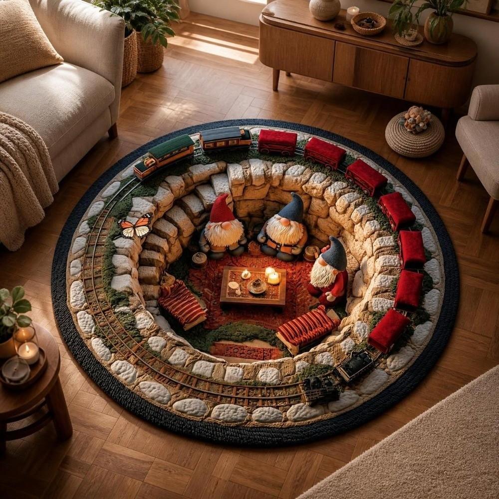 2D Flat Printed Christmas Rug Santa Claus Xmas Home Decor Round Vortex Carpet Christmas