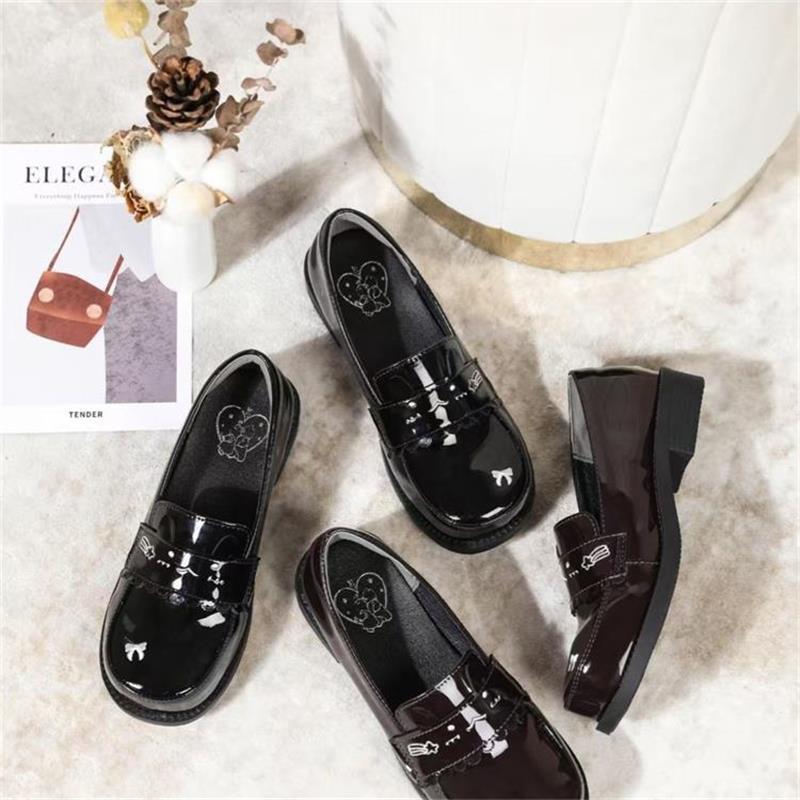 Black Thick Heel Platform College Uniform Small Leather Shoes Women's New Autumn Bright Mary Jane Shoes Small Loafers