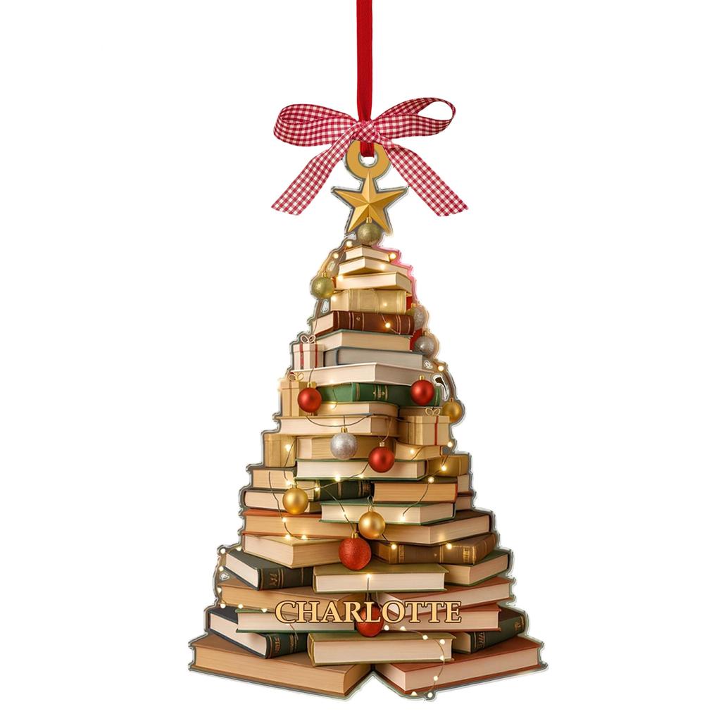 Christmas Book Tree Ornament ACRYLIC, Book Gift, Book Lover Gift, Book Ornament, Book Gift, Book Lover Gift, Librarian Gift
