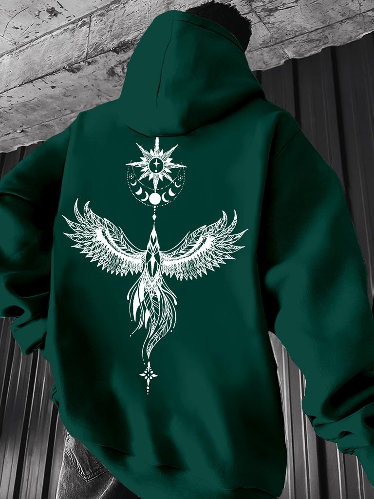 Pullover Hooded Sweatshirt Unisex Men Women Phoenix Graphic Print Hoodie Streetwear Long Sleeve Tops With Kangaroo Pocket