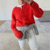 Cardigan da Donna in Lavorazione Pelosa Casual Girocollo Manica Lunga Bottoni Monocolore Morbido Caldo Maglione