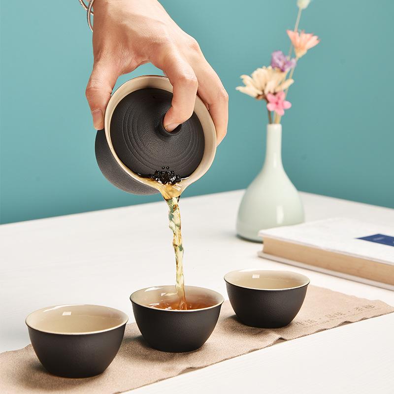 Travel Tea Set Outdoor Kung Fu Tea Set One Pot Three Cups Portable Express Cup Small Set Tea Gift Plus