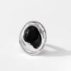 Women's Black Oval Zircon Retro Open Ring - Heavy Industry Hip Hop Style, Versatile, Fashionable Index Finger Ring