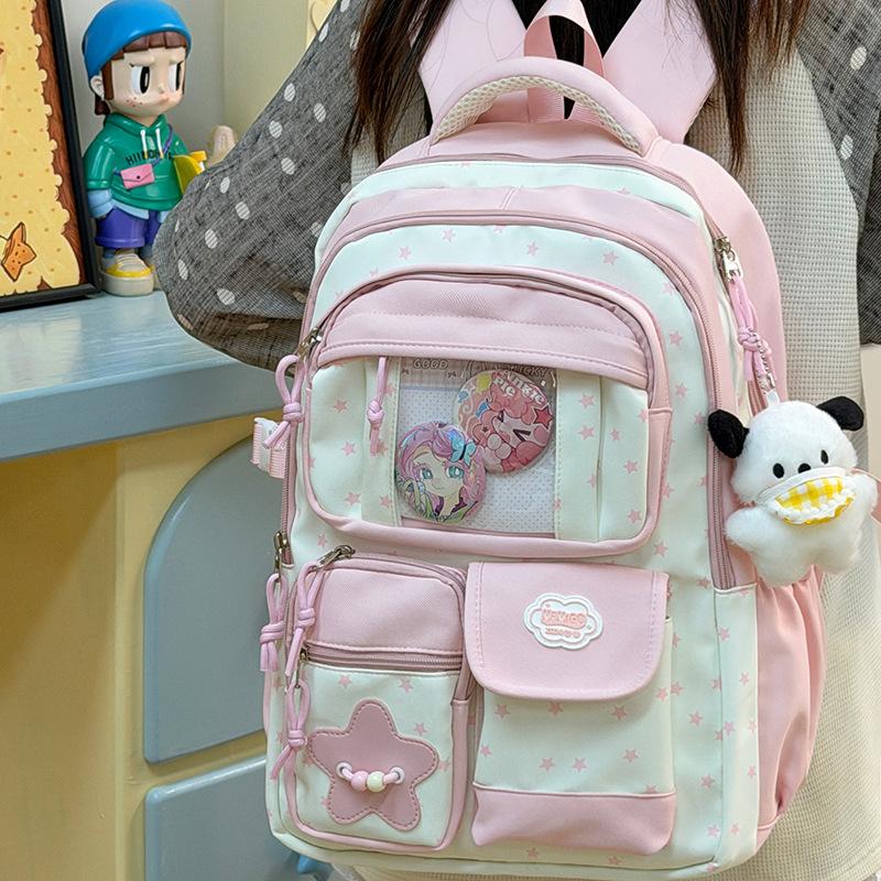 Schoolbag Schoolbag Japanese Ins High Value Fresh and Sweet Contrasting Color Splicing Backpack Junior High School Students Lightweight Travel