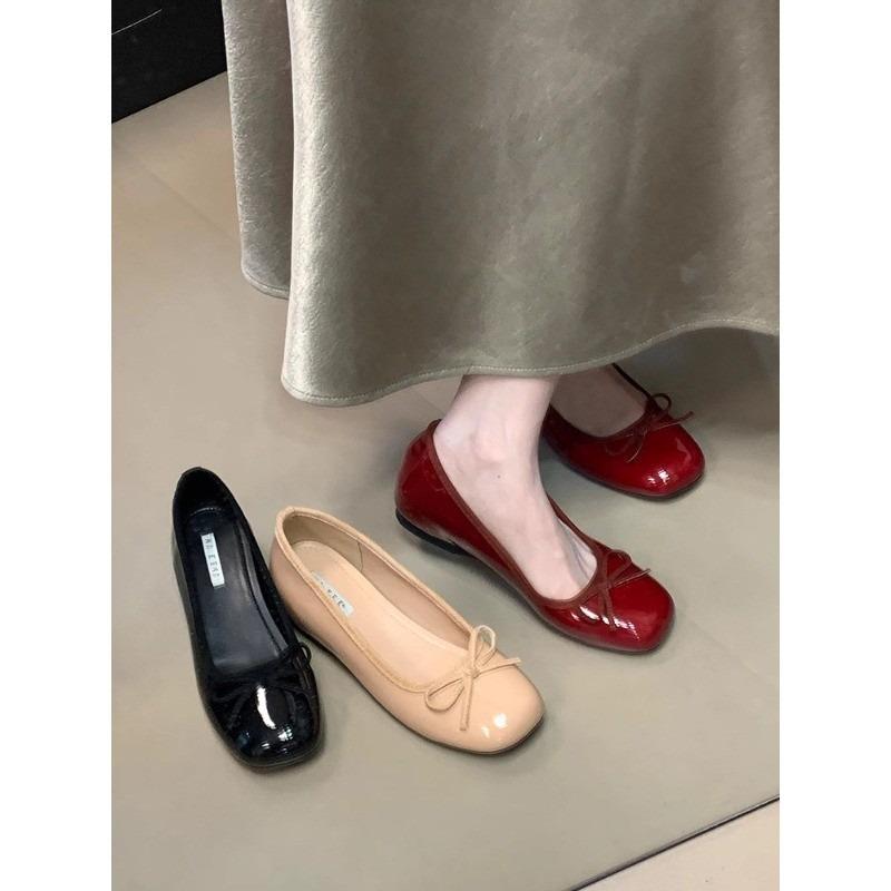 Bow Red Single Shoes French Single Shoes Women's Season New Ladyshoes Heightening Shallow Mouth Grandma Shoes