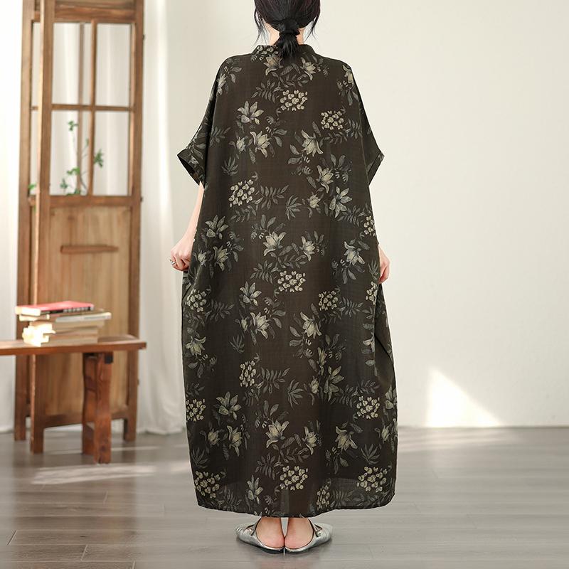 DIMANAF New 2026 Women Plus Size Spring Summer Beach Vintage Long Dress Floral Print Loose Oversize Maxi