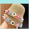 Sweet Colorful Floral Hollowed-out Straw Hat Women Summer Beach Sun Hat Bucket Hat