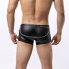 Mens Sexy Underwear Black Faux Leather Boxers Shorts Nightclub Ring Lingerie Man Panties U Convex Pouch Underpants