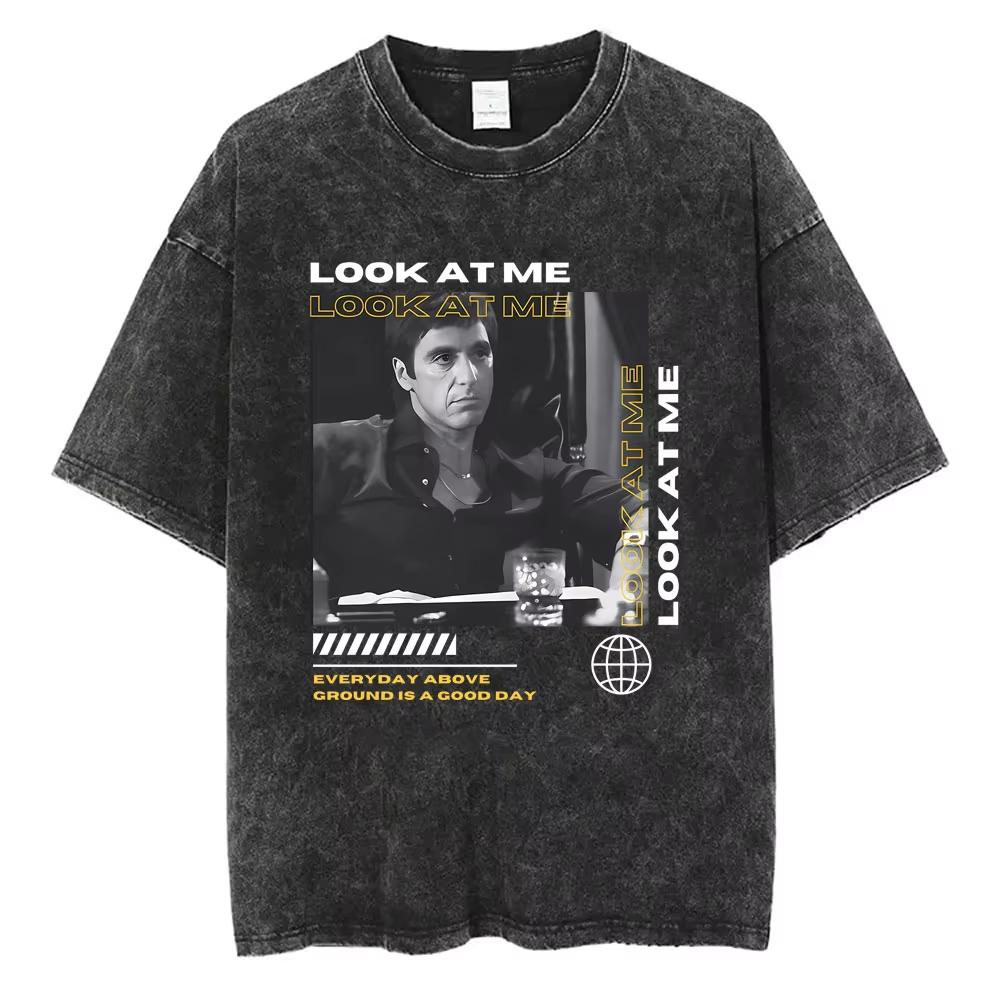 2026 Hot Sale Vintage Washed Movie Scarface The World Is Yours T-shirt Tony Montana Al Pacino T-shirts Men Women Clothing Oversized Short Sleeve L