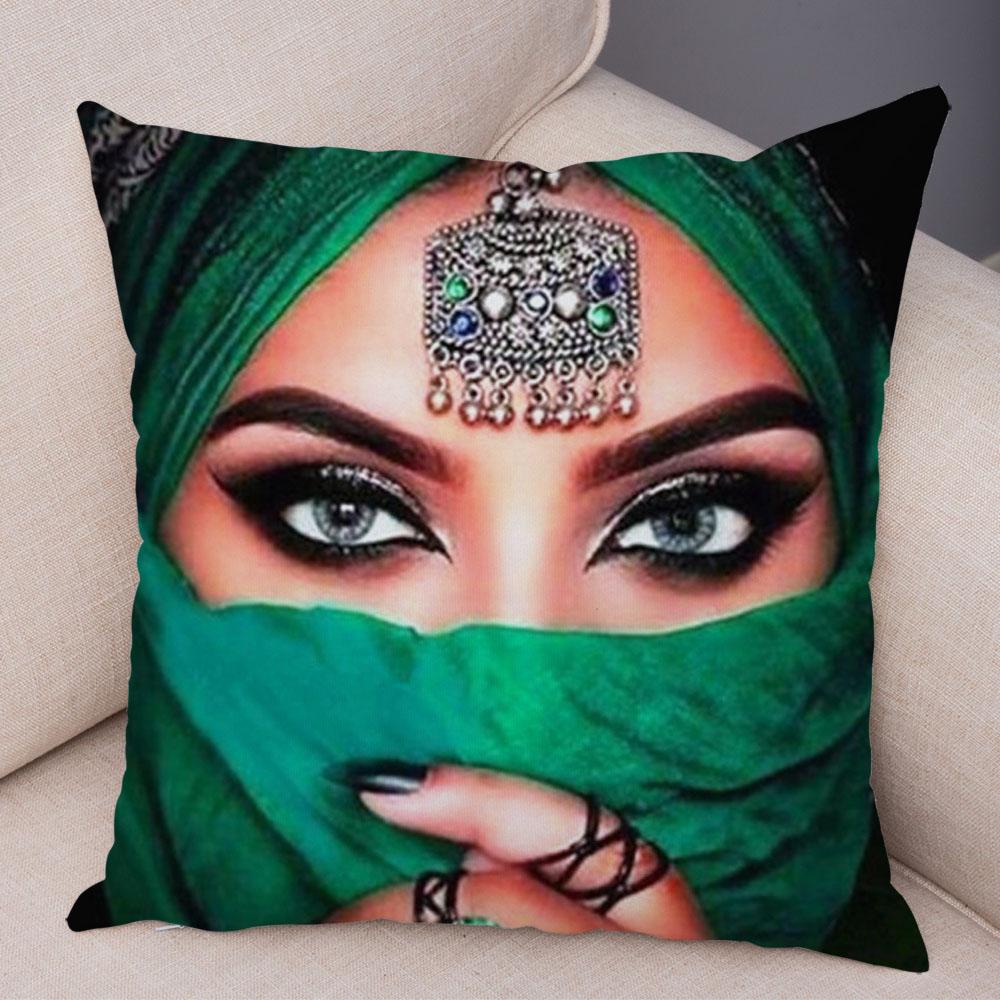 Beautiful Lady Pillow Case Decor Colorful Masked Woman Pillowcase Super Soft Plush Cushion Cover for Sofa Home Car Xcm