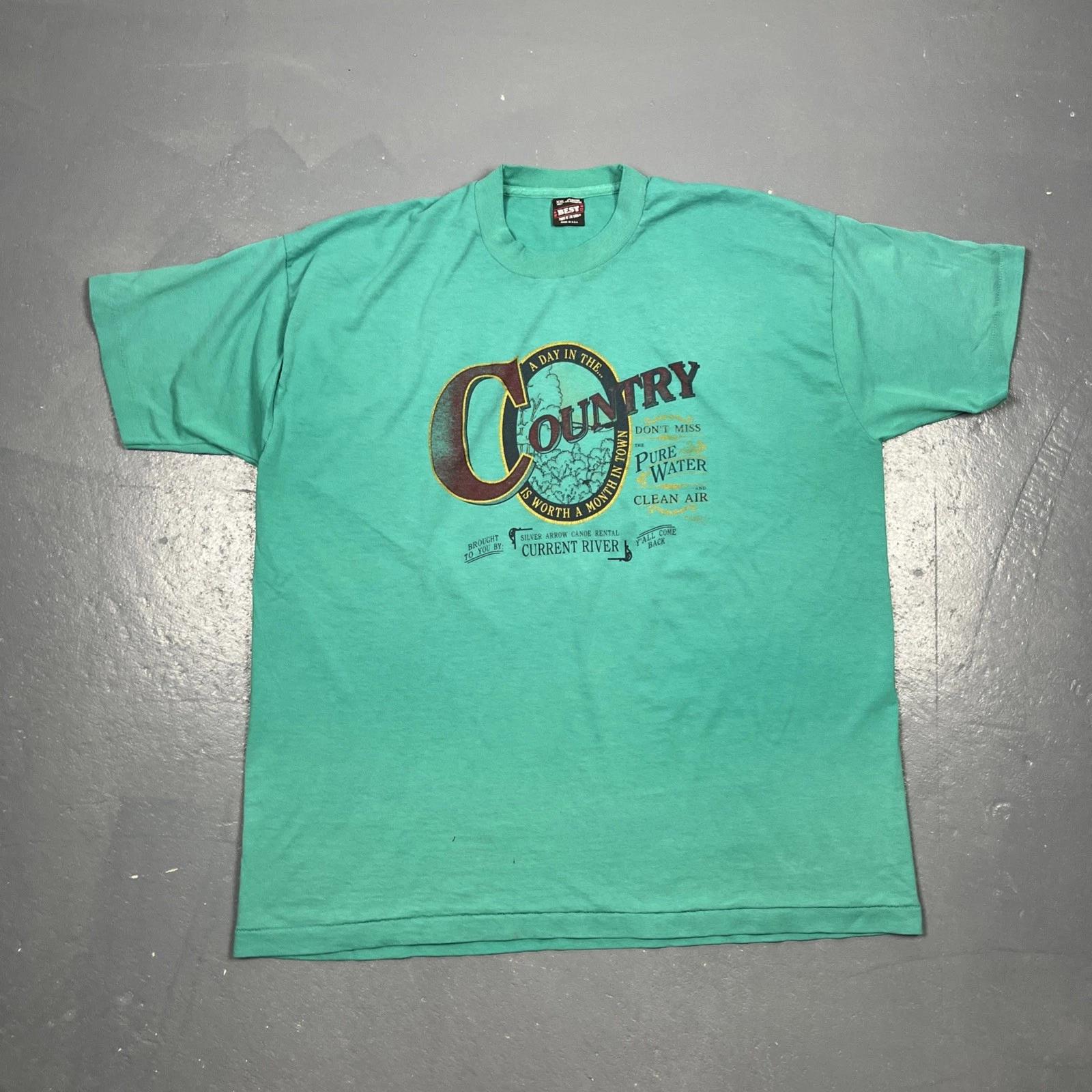 

Vintage Single Stitch A Day In The Country Tshirt 2X Green VTG Outdoors 90s S