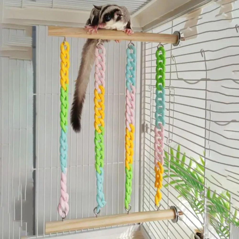 Colorful Chains Mice Rope Swing Stand Chew-Proof Natural Wood Climbers  Small Animal