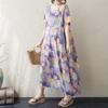 Kurzarm Plus-Size-Baumwolle im Vintage-Stil mit Blumenmuster, neu in Kleidern für Damen, lässiges, lockeres, langes Sommerkleid