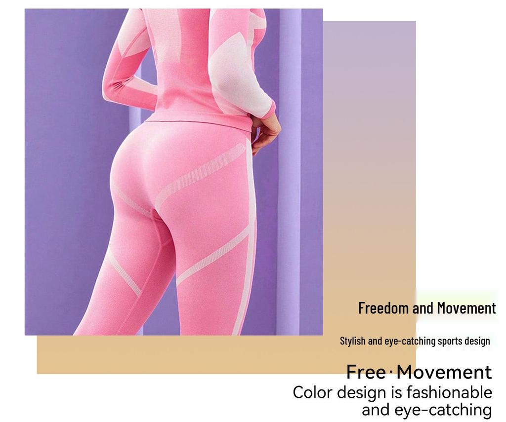 High-Collar Ski & Yoga Wear Set: Butt-Lifting, High-Elasticity, Long-Sleeve Top & Pants for Outdoor Sports