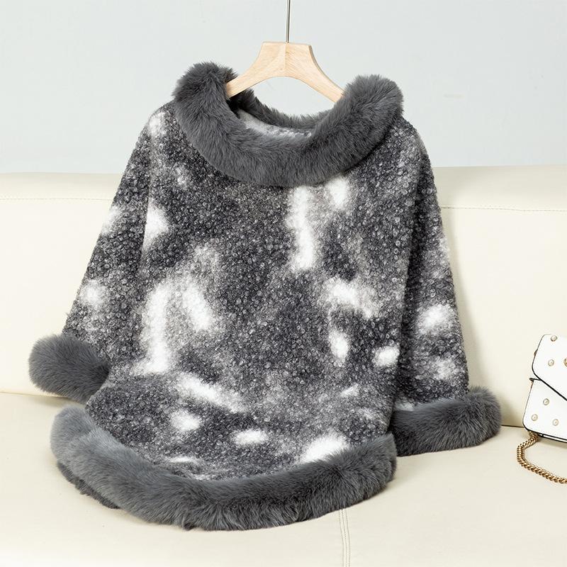Vrouwen Casual Poncho Faux Fur Shawl Wrap Cape met Faux Fur Trim Winter Mouwloze Mantel Jas Warme Pullover Luxe Gebreide Trui Poncho voor Vrouwen