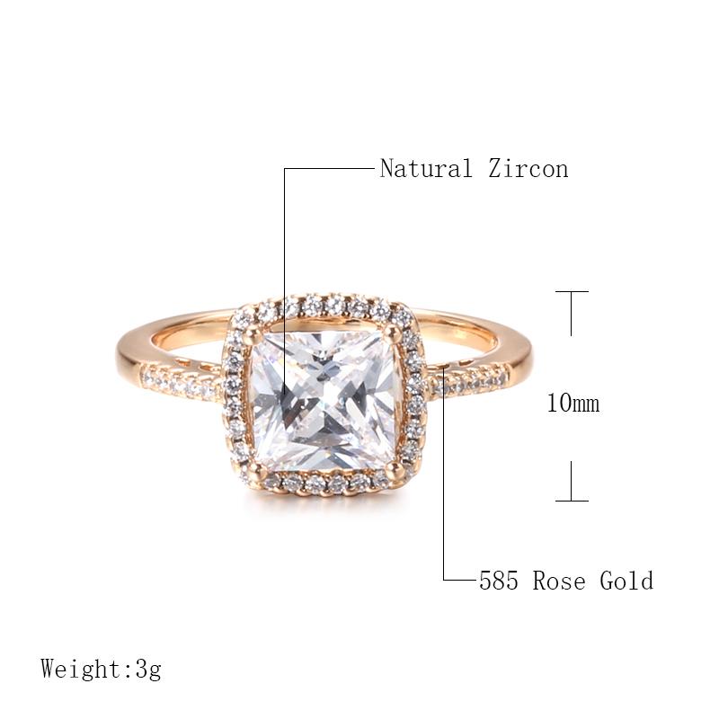 New Square Natural Zircon Ring Bride Wedding Fashion Jewelry  Rose Gold Color Rings For Women Crystal Gift