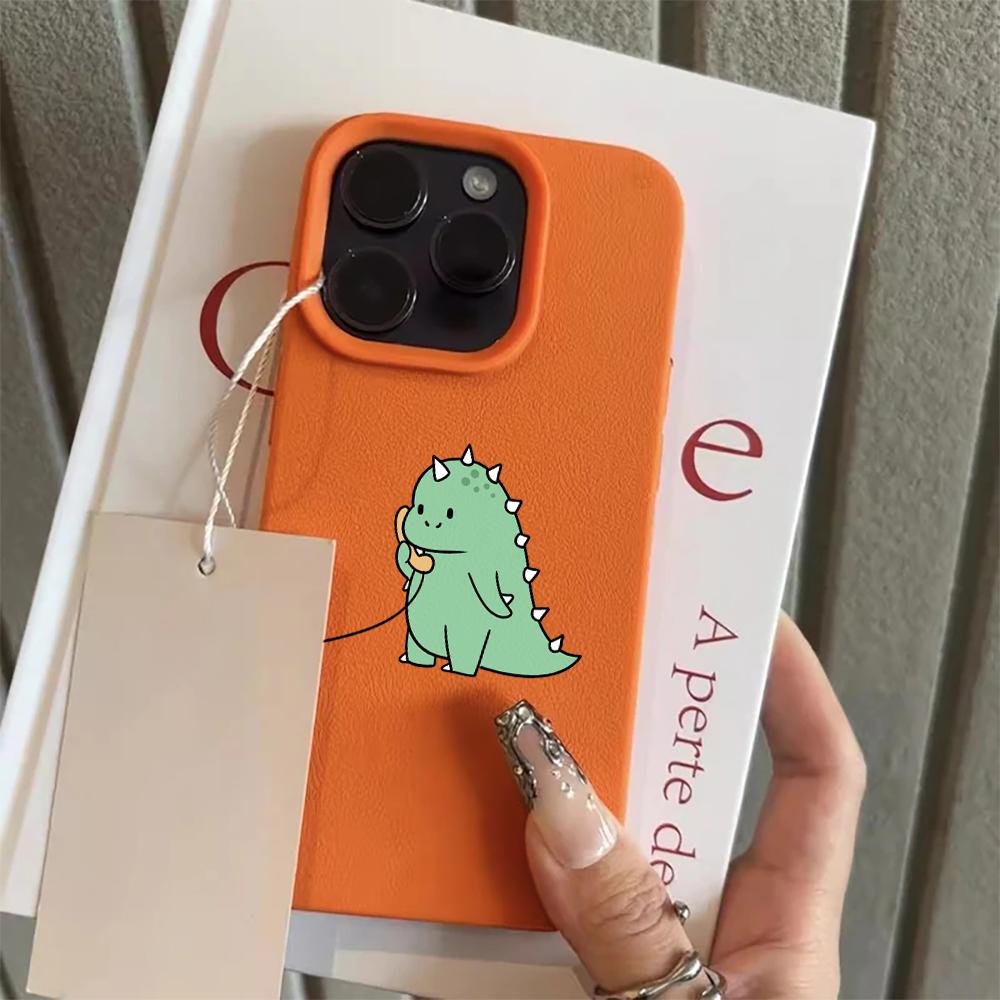 Adorable Talking Dinosaur Pair Couple Case For iPhone 17 Air 16 15 14 13 12 11 Pro Max Plus X Litchi Texture Protective Cover