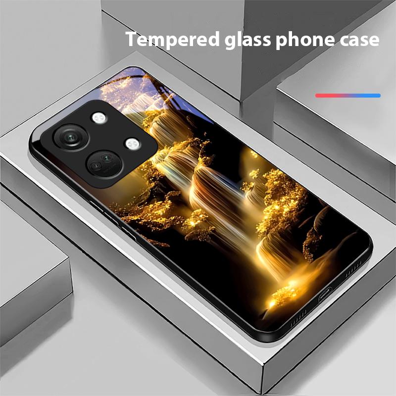 Świecący Kamień Światło Dla OnePlus Nord 3 5 6T 7 Pro 8 12 10T Reno8 Lite 5G 10R Nord N30 Twarda Skorupa Szkło Hartowane Etui na Telefon Czarny