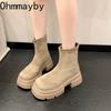 Vintage Platform Thick Sole Woman Ankle Boots Comfort Short Plush Shoes Autumn Winter Slim Height Increase Short Botas