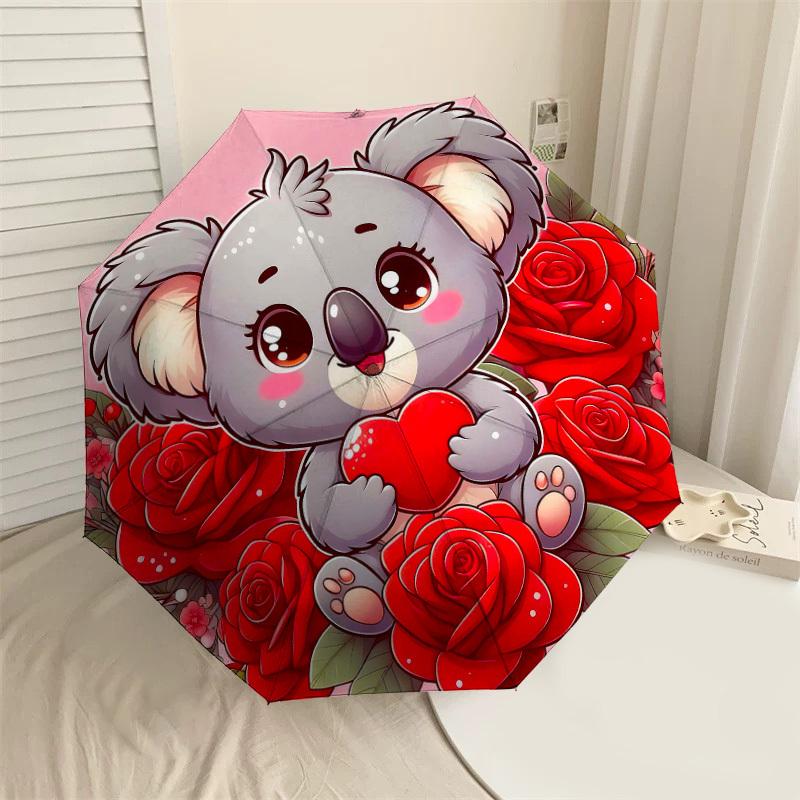 

1pc Koala Heart Automatic Open/Close Umbrella Compact Folding Umbrella with 8-Rib Shaft for Women/Men, Elegant Birthday1322S