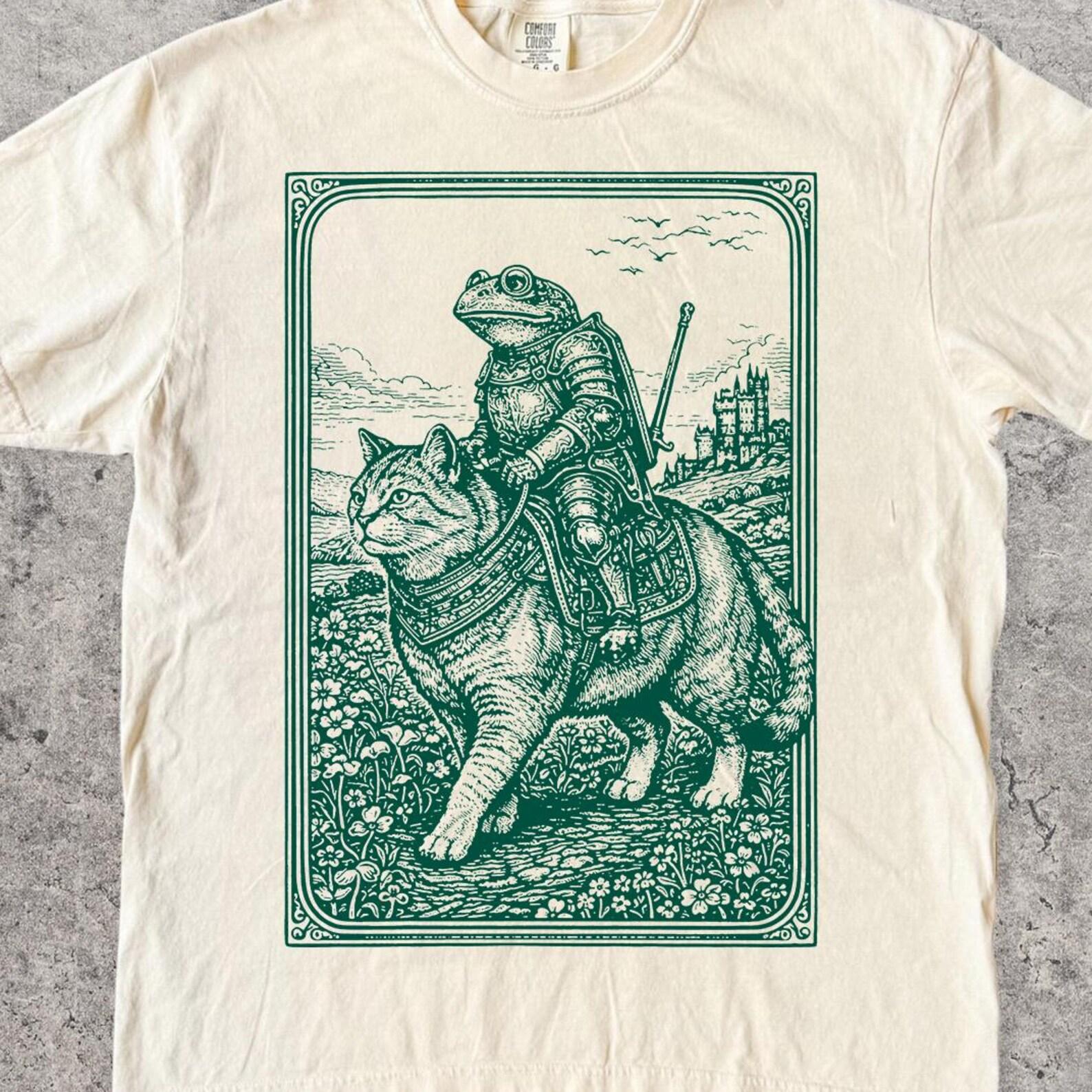 Vintage Medieval Knight Cat Shirt- Frog Meme T-Shirt Comfort Colors® S