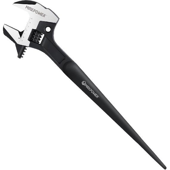 MAXPOWER 16-inch Adjustable Construction Spud Wrench, 4 in 1 Multifunctional Use for Spud Wrench, Adjustable Wrench and Hammer, Max Jaw Capacity Ups