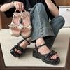 Fashion Hot Selling 2025 Summer Women Floral Platform Wedges Heel Sandals Fashion Narrow Band Ladies Elegant Gladiator Sandalias Female