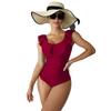Women One-piece Short Sleeve Triangle Swimsuit Square Neck Front Zipper Design Swimwear