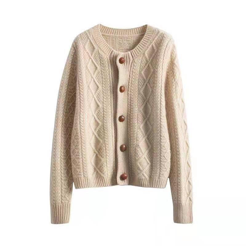 Women's Wool Cardigan Coat - Autumn/Winter Thick Cashmere, Short Loose Knit, Long Sleeve Sweater