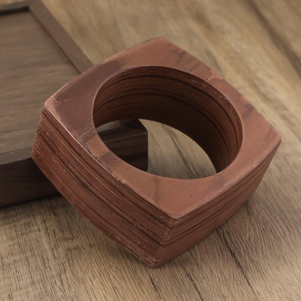 Geometric Wood Grain Bangle Square Burlywood Hand Ring Simple Wooden Bracelet  Unisex