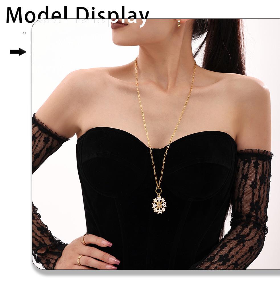 Mili Zircon Drip Oil Snowflake Pendant Necklace In Stainless Steel – European & American Romantic Fashion Style.