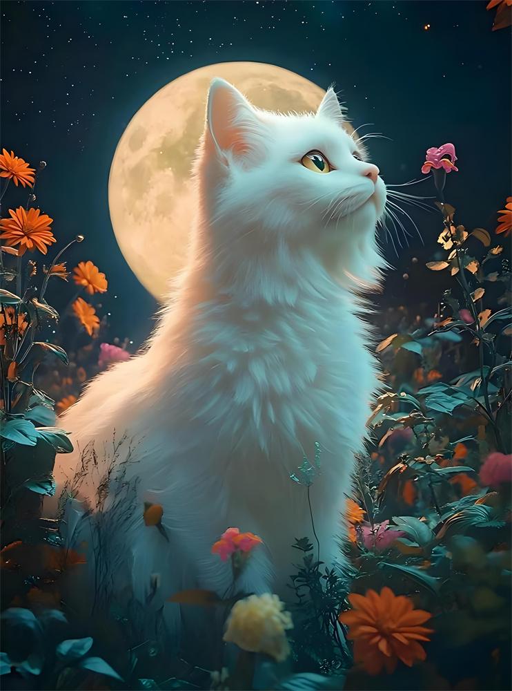 5D Diamond Painting Moon Night Flower Cat Decoration DIY Full Diamond Mosaic Inlaid Cross Stitch Set Gift