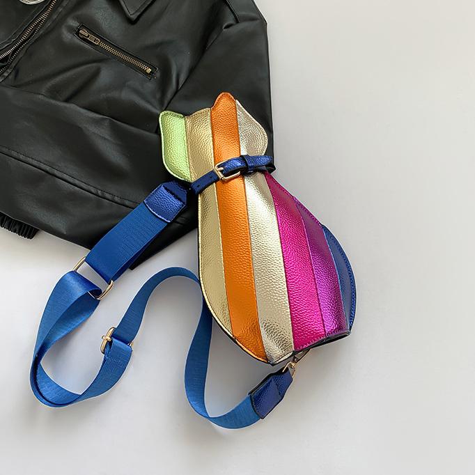 Cute Cartoon Women's Bag New Fashion Contrasting Color Splicing Messenger Bag Colored Cat Casual Shoulder Bag Breast Bag Women